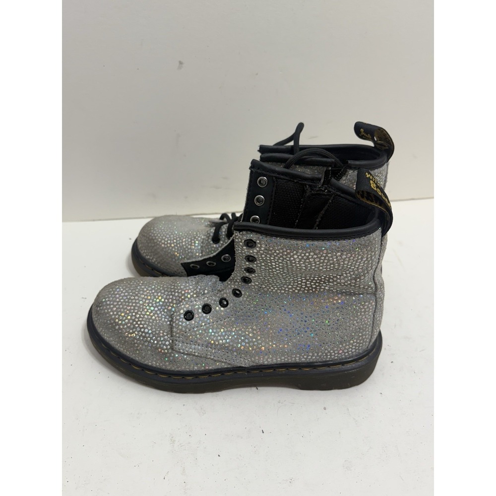 Dr Marten's Junior 1460 Sparkle Silver‎ Lace Up Combat Boots Girls Size 2 Silver - Picture 5 of 8